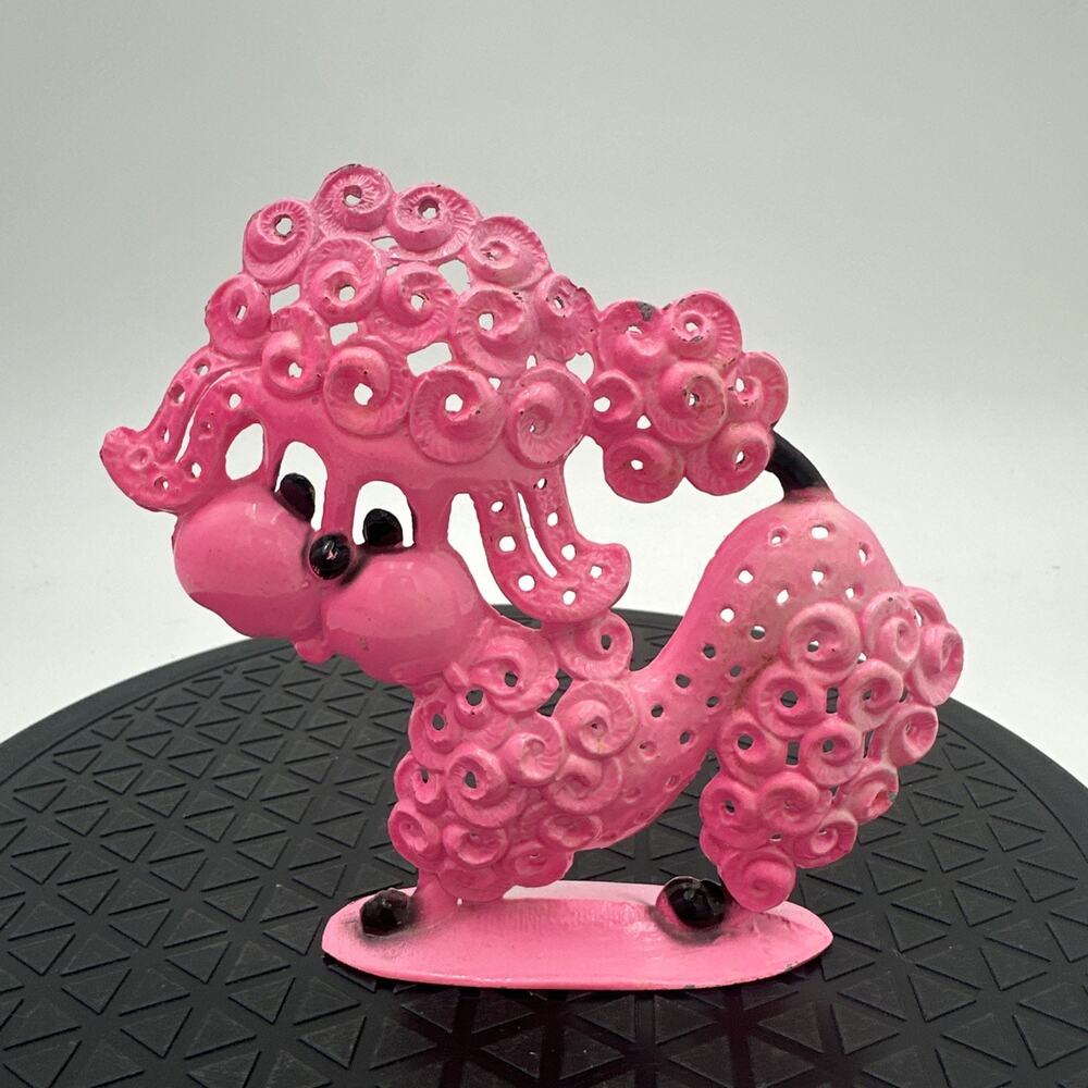 Vintage Revere Metal Enamel Pink Poodle Dog Earring Jewelry Holder Stand